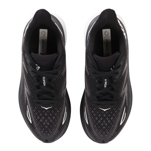 HOKA WOMEN'S CLIFTON 9 SNEAKER, BLACK/WHITE, 6.5 - Picture 3 of 6